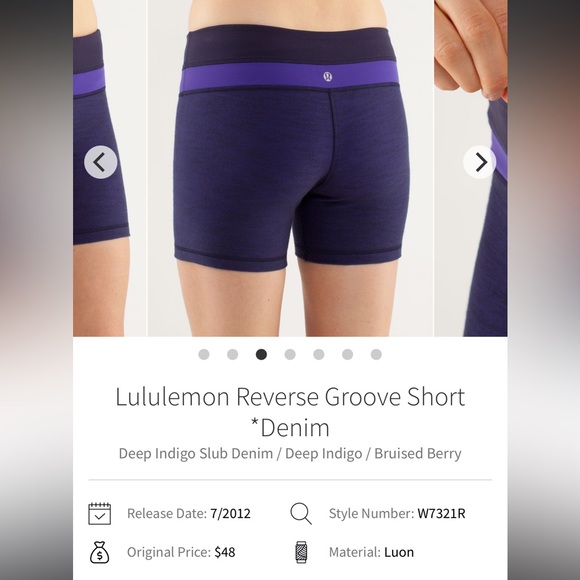 Lululemon Reverse Groove Short *Denim
Deep Indigo Slub Denim / Bruised Berry - Picture 4 of 10